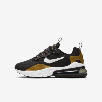 Nike Air Max 270 React - Nagyobb Gyerek Utcai Cipő - Sötét Szürke/Fekete/Metal Arany/Fehér